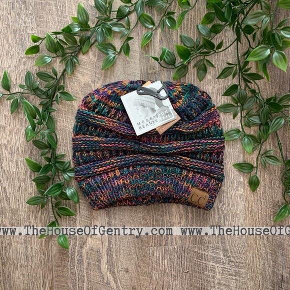 CC Boutique Accessories - Black Multi MESSY BUN CC Beanie